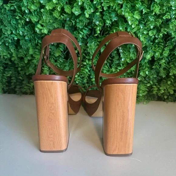 Aldo Priyah 1091435 Chestnut with Wood & Gold Block Heels Women's Size 11 - Picture 5 of 14